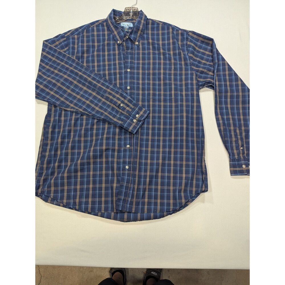 NorthCrest Classic Mens XLT 46-48 Blue Plaid Big Tall Button Down Shirt